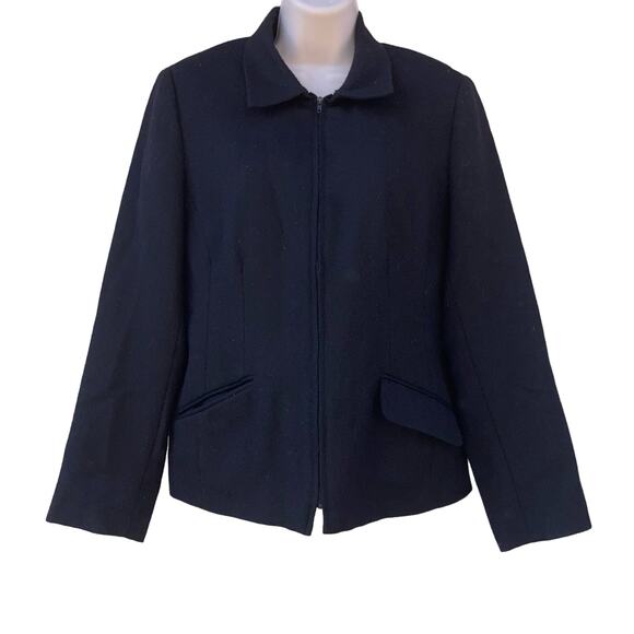Sag Harbor 100% wool black zipper lined blazer jacket with front pocket-size 10 - Picture 1 of 12